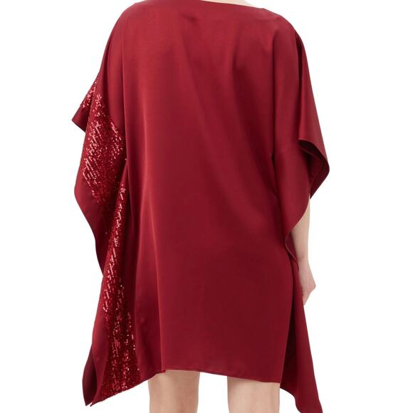 Trina Turk Renna Cape Keyhole Sequin Satin Cocktail Dress, XS, Red | NEW $278 - Picture 2 of 5